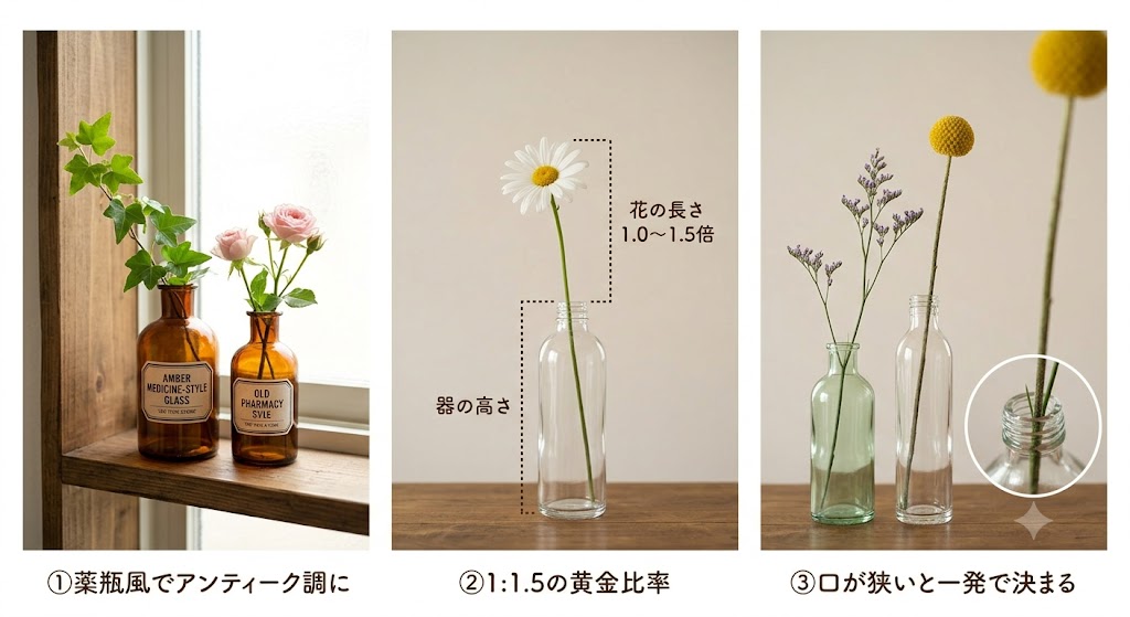 一輪挿しの花をおしゃれに見せる飾り方