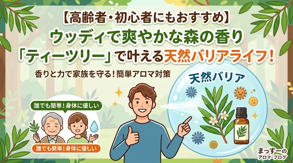 高齢者。初心者にもおすすめティーツリーエッセンシャルオイル（アロマ精油）効果効能と使い方