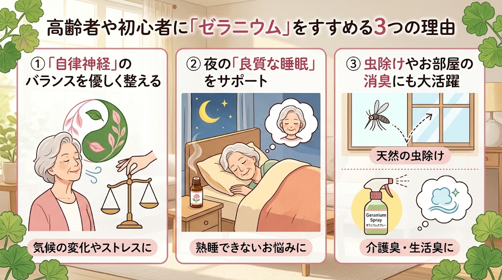 高齢者や初心者にゼラニウムエッセンシャルオイルをすすめる理由